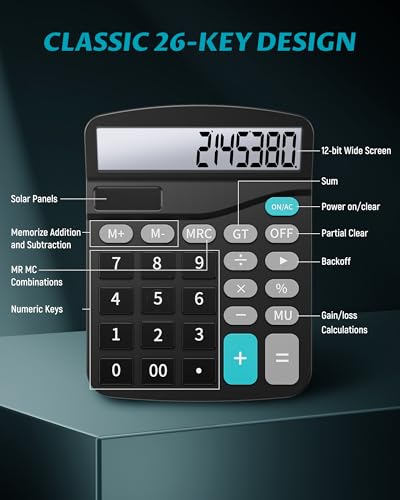 Lichamp Desk Calculators with Big Buttons and Large Display, Office Desktop Calculator Basic 12 Digit with Solar Power and AA Battery (Included), 10 Bulk Pack