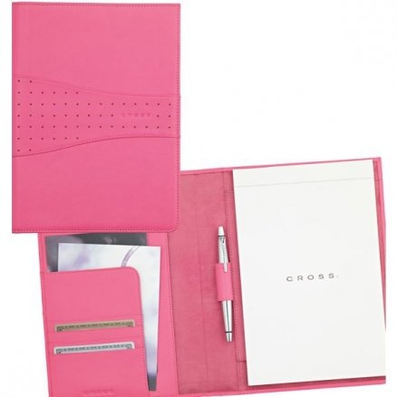 Cross Autocross Full Grain Pink Italian Pebbled Leather Padfolio with Cross Pen and Pad