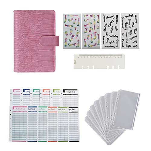 7MCCVAZXX A6 Crocodile PU Leather Notebook Binder Budget Planner Organizer with 6 Ring Cover Pockets and 12 Pieces Expense Sheets (Color : F, Size : 13 * 18.3cm) (B 13 * 18.3cm)
