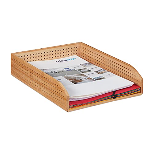 Bamboo Letter Tray, Set of 5, Perforated, Stackable, A4, Office Storage, Study, 7 x 25 x 13 cm, Natural