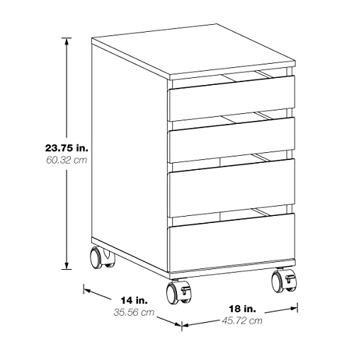 OSP Home Furnishings Holly 4-Drawer Mobile Storage Cart for Home Office, River Tan Oak Finish