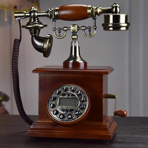 QUANGJN Retro Wood Corded Phone Antique Landline Telephone Corded Home Office Telephone with Classic Ringer Sound Hands-Free Redial,B