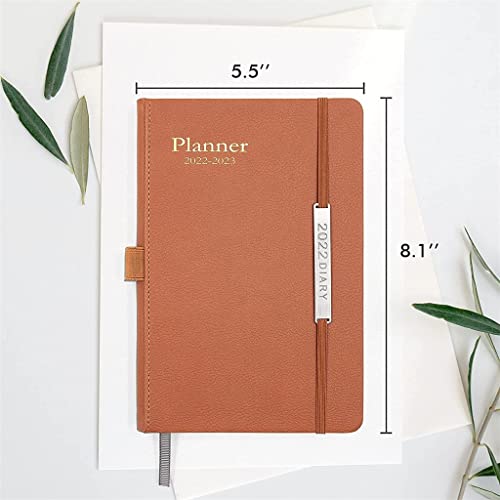 QERTYHKK A5 Size 2022-2023 Planner Academic Weekly & Monthly Tabs, Leather Cover,Month Label,Thick Paper,Pencil String