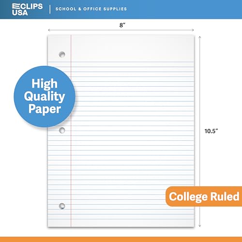 Loose Leaf Paper College Ruled Notebook Paper College Ruled Lined Paper Writing Paper Filler 10.5” x 8” 1800 Sheets 150 Sheets Per Pack 60 gsm (12 Pack)