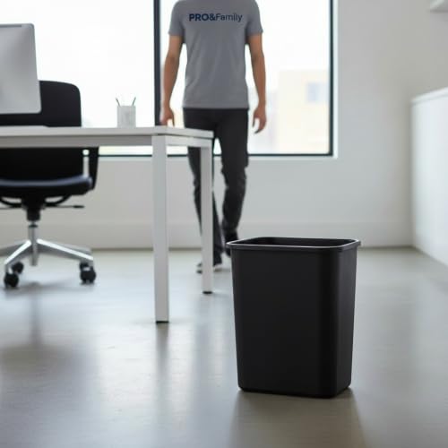 PRO&Family 7 Pack! 28 Qt. / 7 Gallon Black Rectangular Wastebasket/Little Trash Can Bathroom Trash Can Plastic Small Wastebasket Garbage Bin Small Plastic Trash Can for Office, Home, Restaurant