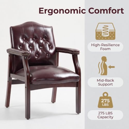 Clyrava Burgundy Office Reception Chairs, Leather Guest Chair