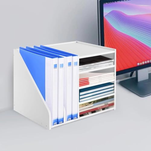 File sorter for Desk File Holder Organizer 4+2 Tier, PVC Document Mail Sorter Holds Files Books Envelopes(Black)