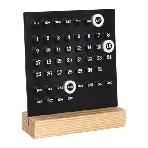 FDFDF Calendar Desk Calendar with Wooden Block and 3 Rings Date Record for Home Office