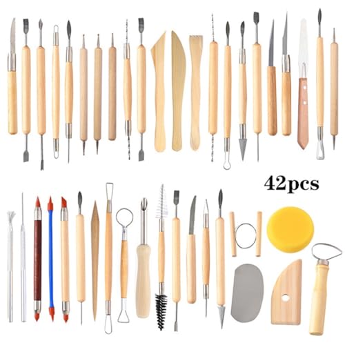 QVEZPRYX 42-piece Ceramic Tool Polymer Stone Sculpting Punch Silicone Pen Multi-Purpose Clay Set
