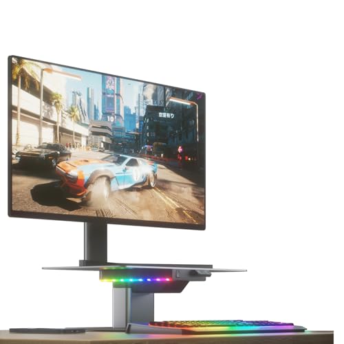 Electric Adjustable Monitor Stand, Computer Monitor Stand with Ambient LED Lighting,44LB Weight Capacity Laptop Stand for 19-40 Inch Monitor&10-16 Inch Computer MacBook Air/Pro, Dell, HP, Asus, Lenovo