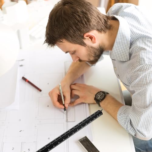 Triangular Scale, 30 cm Architect Ruler, Drawing Ruler, Aluminium Scale Ruler for Architects, Students, Draftsmen and Engineers, Black (1:100, 1:200, 1:250, 1:300, 1:400, 1:500)