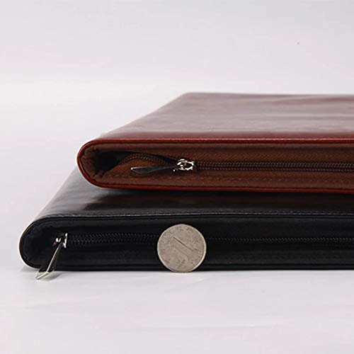 HFZJYSHN Portfolio Binder Conference Folder A4 A4 Folder PU Leather Zipper Ring Binder Conference Bag Business Briefcase for Office Work(Brown)