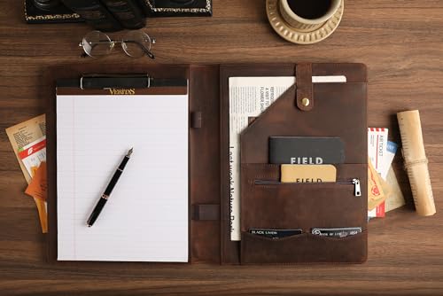 Leather Padfolio for Lefty, Business Portfolio Binder with Clipboard, Legal Pad Portfolio Folder for Men/Women - Khaki