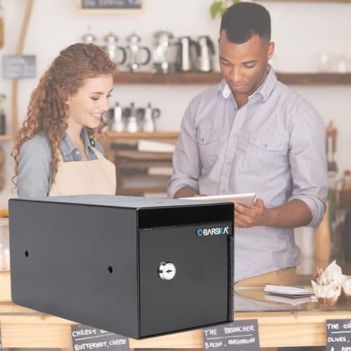 Winbest Steel Single Key Cash Drop Depository Safe with Double Lock Protection, Black, 12 in x 6 in x 6 in