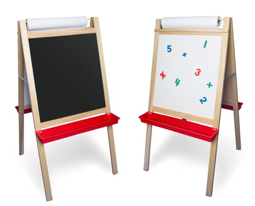 Flipside Products Double-Sided Magnetic Dry Erase/Black Chalkboard Paper Roll Standing Easel, Whiteboard Easel, Drawing, Classroom, Home