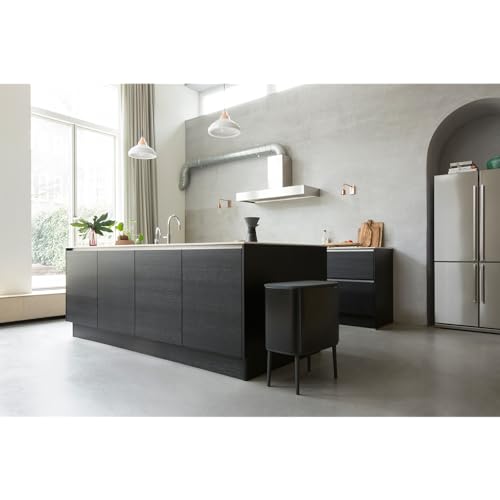Brabantia Bo Touch Top Kitchen Trash Can with Single Compartment & Raised Legs | Matt Black | 9.5 Gal Inner Bucket | Soft-Close Garbage Can, Stay-Open Lid | Fits Against Wall | + Trash Bags