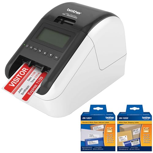 Brother QL-820NWB Professional Ultra Flexible Label Printer with Multiple Connectivity Options Bundle with DK-1201 Address Shipping Label + DK1202 Shipping White Paper Labels