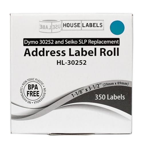 HouseLabels Compatible with Dymo 30252 Labels, Blue, 1-1/8" x 3-1/2"