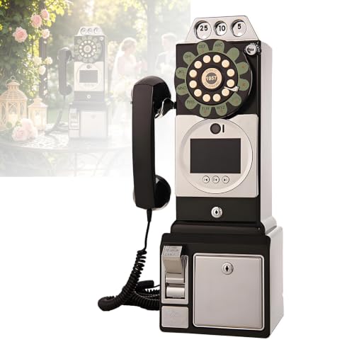 DzkZen Retro Style Wedding Video Guest Book, Vintage Telephone Booth with MP4 Video & Audio Message Recording, 5000mAh Battery Capacity, 5-7 Hours Usage, Guestbooks Black-64GB
