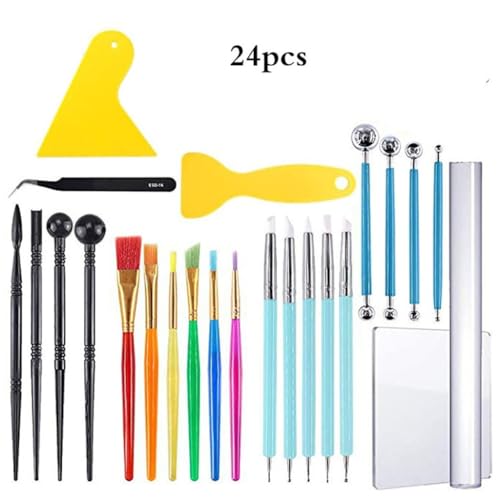 UOHLCX Clay Tools 24-piece Acrylic Plate Rod Indentation Point Drill Pen Pellet Polymer