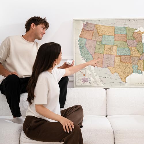 USA Map Canvas Wall Art with Cork Pin Board – Decorative Push Pin Travel Map for Home, Office, Living Room, Bedroom (90x60cm - Pattern 22)