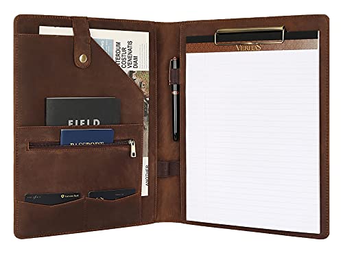 DUKE&COW Personalized Leather Portfolio for Men & Women, Engraved Clipboard Portfolio Binder, Custom Leather Resume Padfolio, Khaki, Letter Size, 2 Holes, 11 inches