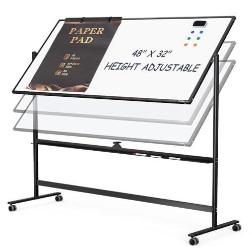 Tankee Rolling Whiteboard 48x32 Large White Board Dry Erase Board on Wheels