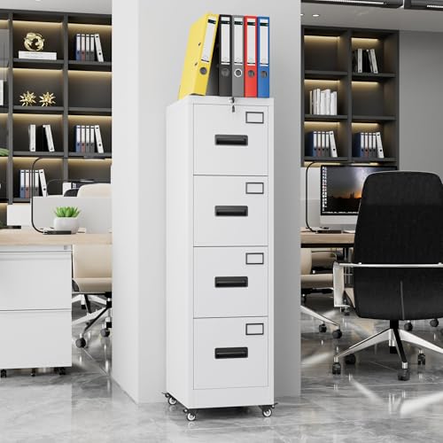 FinerFurnis Heavy Duty Steel File Cabinet – 4 Drawer Metal Storage Organizer with Independent Locks – Secure Filing for A4 Letter/Legal Documents – Ideal for Home, Office, School