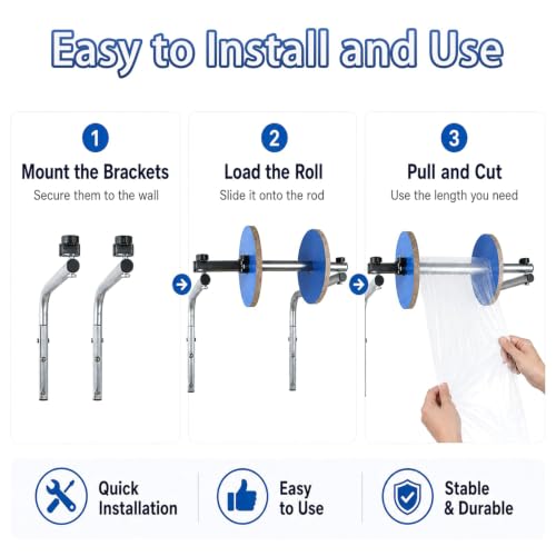 RKXKJ Bubble Wrap Dispenser & Holder, Manual Foam Wrap Roll Dispenser, with Centering Discs, Strong Load-Bearing Capacity, Tool-Free Roll Replacement, for Warehouse Shipping, Packing 30cm