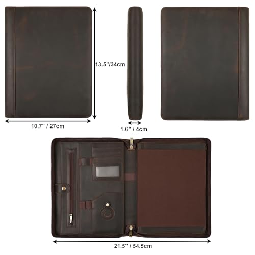 Leather Portfolio for 13-in iPad Pro M4/M5 & 13-in iPad Air M2/M3, Leather Padtfolio with ipad Holder for Letter Size Notepad, Personalized Padfolio for Men - Dark Khaki