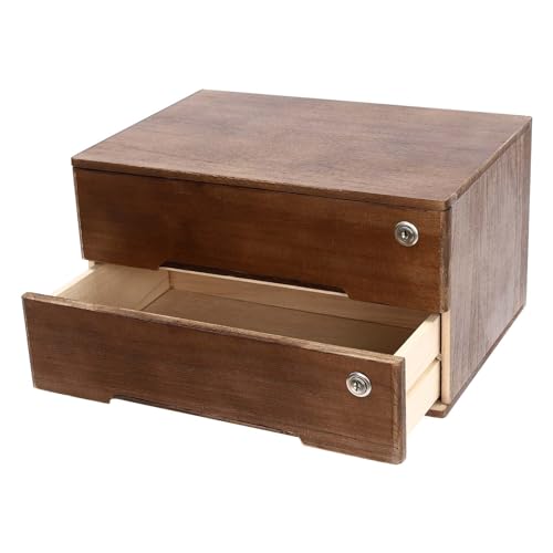 Kaichenyt Wooden Desk Organizer 2 Tier Solid Color Flat File Cabinet with Drawers & Lock & 4 Keys Modern Lockable Desktop Organizing Unit for Home Office Supplies File (Walnut)
