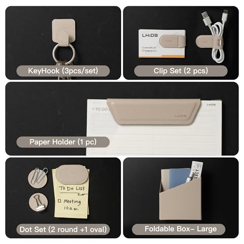 LHiDS Magnetic Desk Organizer Divider, 16.5" Metal Desktop Stand with Board, Paper Holder & Key Hooks, Foldable Storage Box, Desk Accessories for Home Office