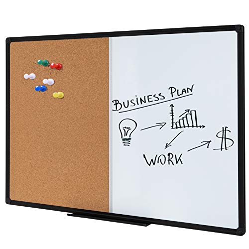 DexBoard Cork & Dry Erase Combo Board, 36 x 24 Inch, Black