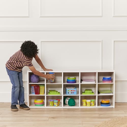 ECR4Kids Streamline 15 Cubby Tray Storage Cabinet, 3x5, Classroom Furniture, White Wash