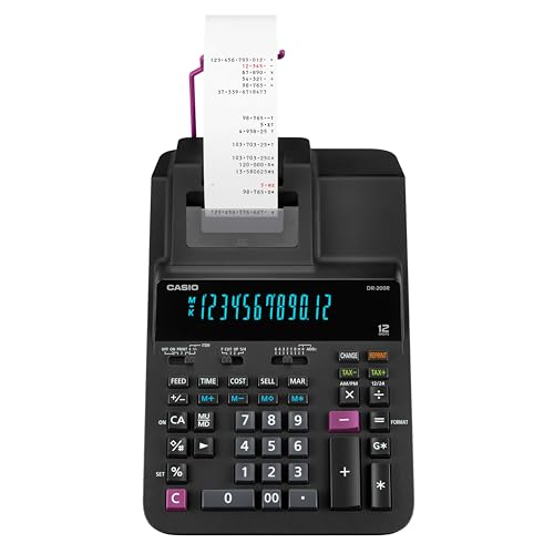 Casio DR-200R-BK Printing Calculator, 2-Color, 12-Digit, Black