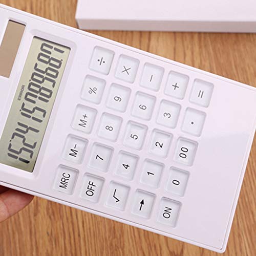 NSUQOA White 12 Digital Calculator Crystal Buttons Solar Battery Power Office Supplies