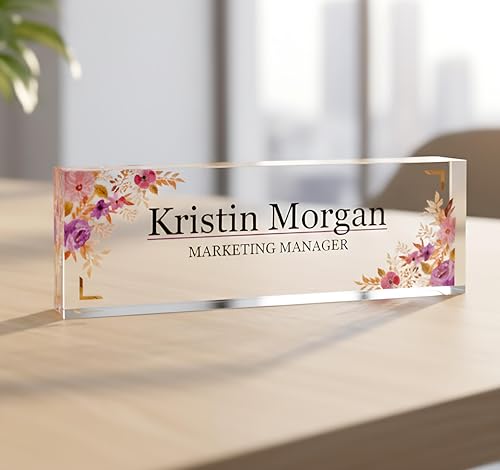 Decorative Signage Nameplate, Coworker Gift, Custom Sign Name Plate for Desk, Desk Plaque, Teacher Nameplate, Office Decor | ARTSWAVE (Color Floral, 1" Best Gift)