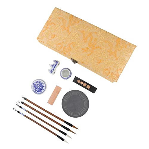 Chinese Calligraphy Brush Kanji Drawing Brush Beginner Students，1 Set Four Treasures of The Study Set Kids Suit Study Ink Brush Artists Drawing Kids Calligraphy Set Portable Writing Brush Portable Ink