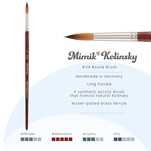 Creative Mark Mimik Kolinsky Watercolor Brush - # 24 Round - Long Handle Synthetic Paint Brush - Handmade in Germany - Synthetic Sable Paint Brushes for Professional Artists - Animal-Friendly