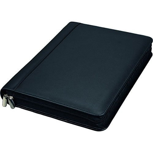 Alassio 30061 A4 BOSA Ring Binder, Nappa Leather Folder, Leather Folder with Ring Mechanism and Removable clipboard, Black Zip Folder, Business Folder Approx. 35 × 27 × 5 cm