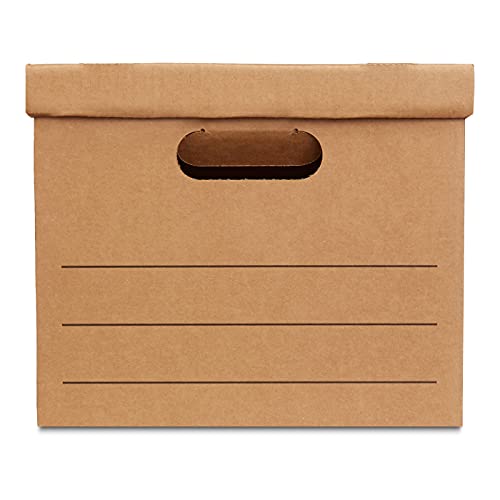 Amazon Basics Moving and Storage Boxes with Handles and Lift-Off Lids, File Storage, Collapsible, 15x10x12 in, Brown, 20-Pack