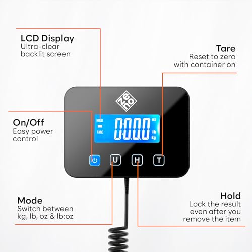Parcel Scales 200kg, Digital Postal Scale with Hold and Tare Function