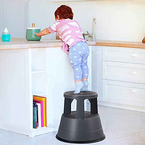 SPORFIT BETTARY Rolling Step Stool with Wheels, Kick Step Stool with 330 LBS Weight Capacity, Kitchen Step Stool with Non Slip Platform for Home Office, Library, Grey, Gray, XDY-550