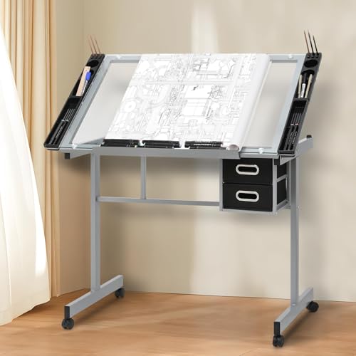 SFIHOME Drafting Table, Clear Glass, Angle Adjustable Top
