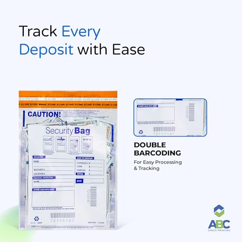 Clear Plastic Bank Deposit Bags | Tamper-Evident Cash Deposit Bag | Tear-Off Receipt | Heavy-Duty 9" x 12" | 100 pcs | ABC Check Printing