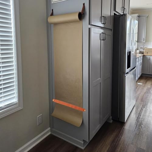 Kraft Paper Roll Holder & Dispenser Butcher Paper Holder and Cutter Wall Mount, Hanging Kraft Paper Scroll , Wrapping Paper Dispenser for Meeting Notes Wall Mount Note Pa，One Color 45cm/17.7inch