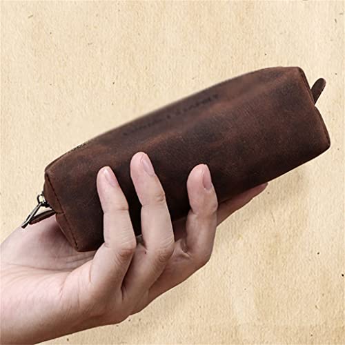 YWMLFZ Leather Pen Bag, Zipper, Simple Student Stationery Storage Bag, Square Ballpoint Pen Pen Box