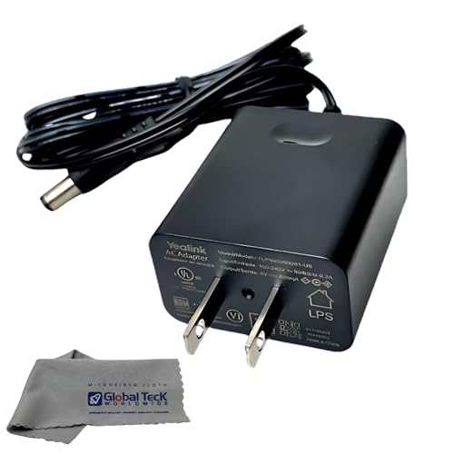 Yealink Phone Power Adapter PS5V2000US - for Yealink Telephones T46, T48S, T58A, T58-CAM, T54W, T57W, Teams Phones - MP52, MP54, MP55, MP56, T85W, T87W, Global Teck Microfiber Cloth