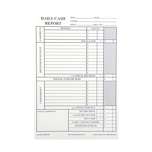 400 Cashier Depot MR318S Daily Cash Report Envelopes, 6" x 9",Open End, Peel & Seal, Heavy 28lb White, 400 Count