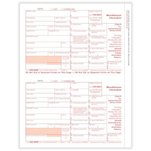 ComplyRight 1099-MISC Federal Copy A Tax Form, 2-Up, Pack of 1,000 Forms, Tax Filing Supplies